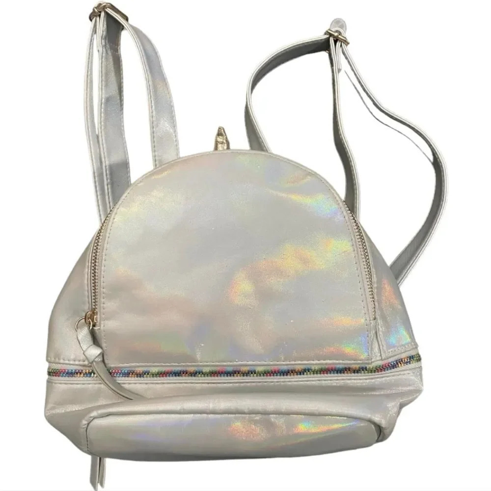 UNDER ONE SKY metallic silver holographic unicorn backpack carryall